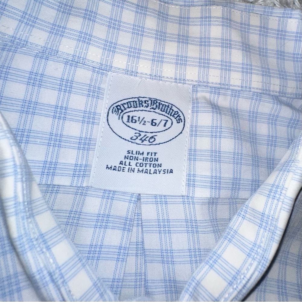 Brooks brothers 16 1/2 blue and white slim fit non iron shirt - Picture 6 of 6